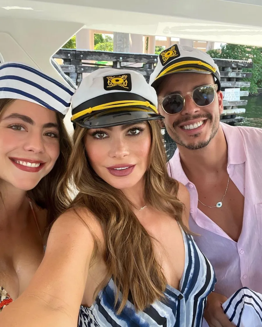 YES, CAPTAIN!Sofia posed with her son and niece during a day out on a boat.